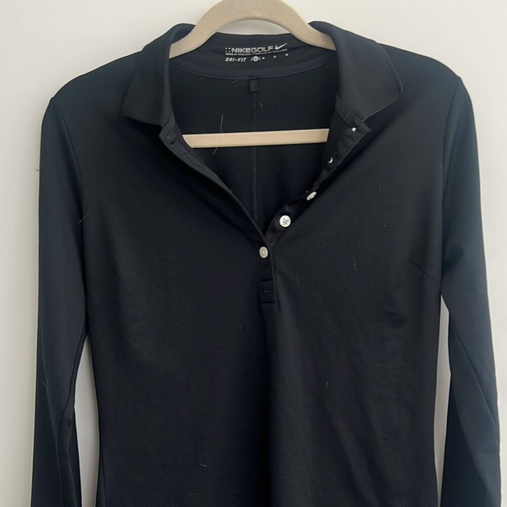 Nike Women's Black Dri-FIT Long Sleeve Stretch Tech Polo Black, Size M